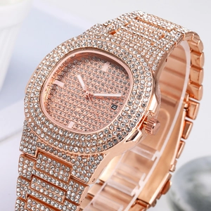 Luxury rose gold iced out watch for men with full diamond setting and date display