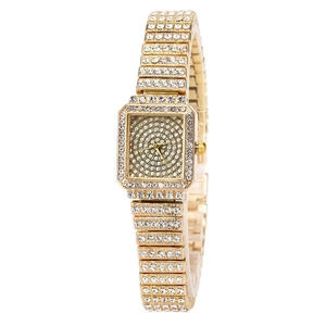 Square Women Quartz Watch Luxury Full Rhinestone Alloy Link Bracelet Iced Out Fashion Wristwatch