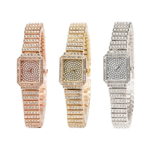 Luxury rectangular diamond-set alloy watches in rose gold, gold, and silver finishes