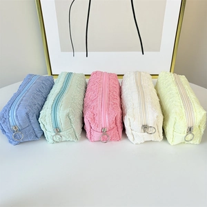 Pastel pleated pencil cases in five macaron colors with round metal zipper pulls