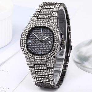 Luxury iced out stainless steel watch for women with full crystal setting and date display