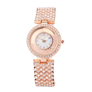 Orologio Al Quarzo Donna Pieno Strass Lega Bracciale Quadrante Madreperla Cristalli Mobili Moda Orologio