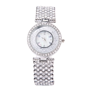 Elegante orologio da donna argento con lunetta in strass e quadrante in madreperla