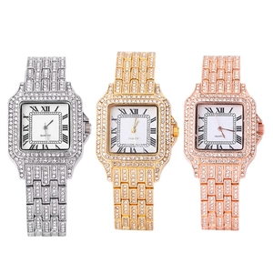 Square rhinestone quartz watch for women with roman numerals in silver gold and rose gold