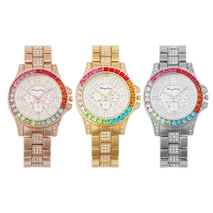 Montres de luxe pour femmes en or rose, or et argent avec lunettes arc-en-ciel