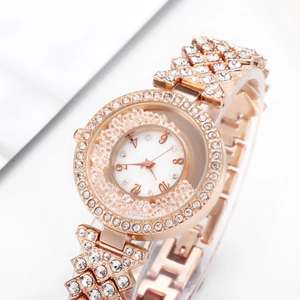 Women Luxury Quartz Watch Rhinestone Inlaid Quicksand Dial Alloy Case Stainless Steel Bracelet Sparkly Fashion Wristwatch