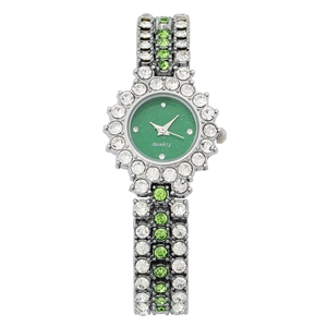 Orologio da donna al quarzo con quadrante verde e ghiera scintillante di strass a girasole