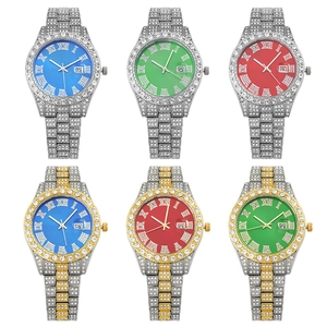 Luxury 6-piece quartz watch set with roman numerals and diamond-encrusted silver gold bands