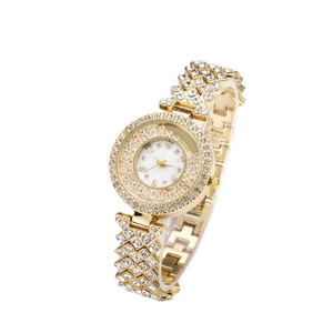 Elegant gold-tone women's watch with sparkling crystals and flowing sand dial design