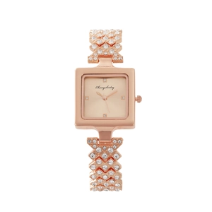 Elegant rose gold square face watch for women with sparkling crystal paved bracelet