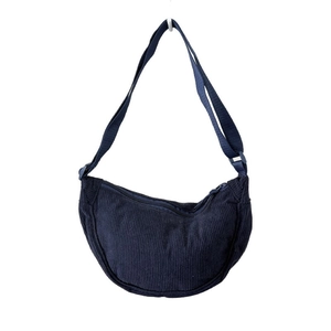 Navy blue corduroy crescent crossbody bag with large capacity and adjustable strap