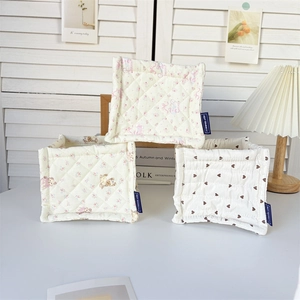 Cute quilted fabric desktop storage baskets with rabbit and bear floral patterns