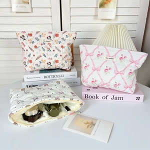 Trousses de maquillage matelassées en coton avec motifs floraux et lapin pour voyage