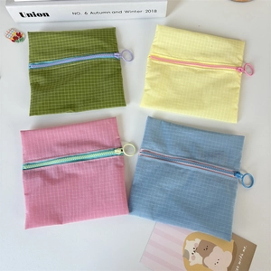 Set of four colorful waterproof nylon mini coin purses with zipper and plaid pattern
