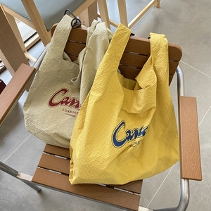 Large Capacity Nylon Crossbody Bag Letter Print Seersucker Texture Tote Handbag Casual Versatile Shoulder Bag For Women