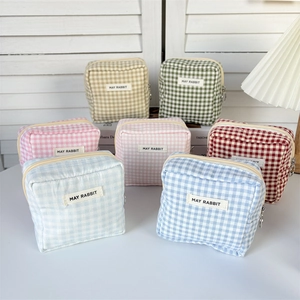Chic gingham mini square organizer bags in multiple pastel colors with zipper closure