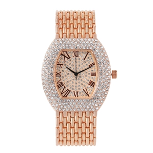 Orologio da donna lussuoso in oro rosa a forma di botte con cristalli e numeri romani