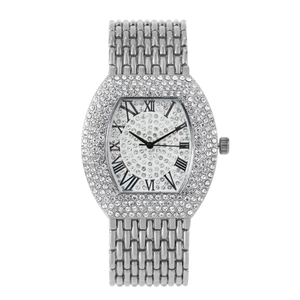 Orologio da donna al quarzo tonneau con strass, numeri romani e cinturino in acciaio