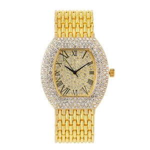 Orologio Al Quarzo Da Donna Tonneau Lusso Strass Lega Cinturino In Acciaio Numeri Romani Elegante Orologio Da Polso