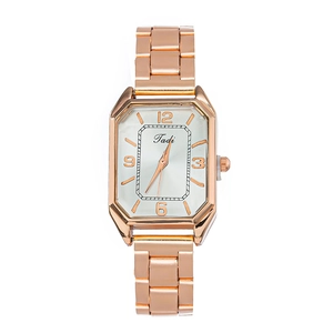 Elegant rose gold square steel watch with white dial and numeric markers for women