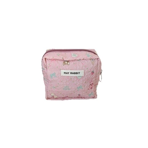 Pink quilted mini cosmetic bag with cartoon rabbit and bear foam printing