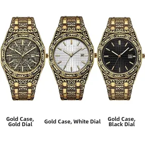 Detailed comparison of three vintage bronze engraved watches with gold, white and black dials