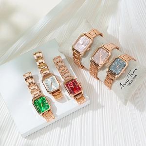 Elegant rectangular quartz watch for women featuring steel band in various dial colors