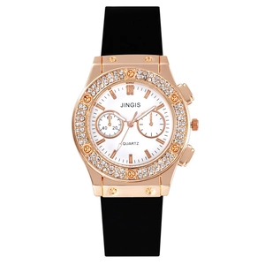 Montre À Quartz Mode Pour Homme Boîtier En Alliage Strass Cadran Rond Bracelet En Silicone Or Rose Élégante Décontractée