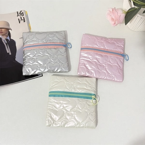 Quilted heart pattern PU leather jewelry organizer pouches in silver, pink and cream white