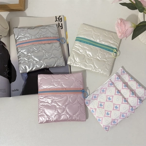 Quilted heart PU leather jewelry pouches with ring zippers in assorted metallic colors