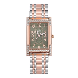 Women Quartz Watch Fashion Casual Rectangular Dial Rhinestone Inlaid Steel Strap Analog Wristwatch For Girls Elegant