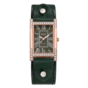 Women's Quartz Watch Rectangular Alloy Case Rhinestone Accents Leather Cuff Strap Retro Roman Numerals Fashion Casual