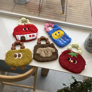 Kawaii Cartoon Plush Crossbody Bag Cute Animal Fruit Shapes Handbag Novelty Zipper Small Purse For Women Girls Kids