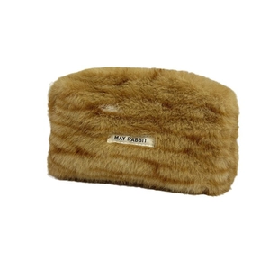 Plush leopard print makeup bag with large capacity and soft faux rabbit fur texture