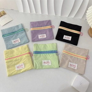 Nylon Mini Coin Purse Macaron Contrast Color Small Storage Pouch Zip Case Round Ring Puller Portable Handbag