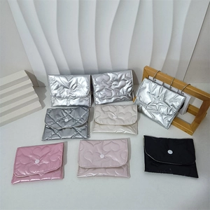 Quilted PU leather mini pouches with metallic finish and cute heart star patterns