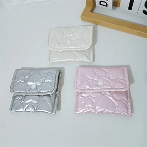 Quilted heart PU leather small pouch set in white, silver, and pink with snap closure