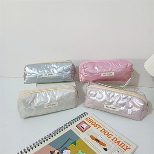 Chic quilted heart pencil case in metallic colors for stationery and cosmetics storage