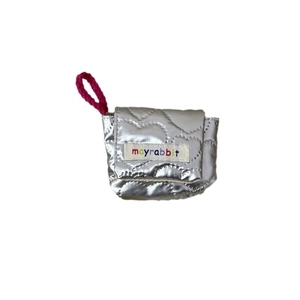 Silver quilted mini coin purse and earphone case with pink lanyard by mayrabbit