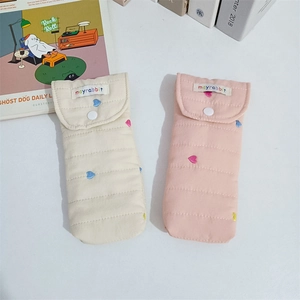 Quilted Fabric Glasses Case Heart Embroidery Protective Sunglasses Pouch Portable Stationery Pen Bag For Women Girls