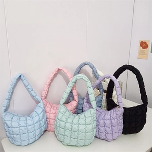 Quilted cloud shoulder bag for women in six pastel colors featuring puffy square texture