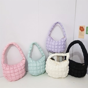 Quilted cloud shoulder bags for women in pink, green, purple, white, and black colors