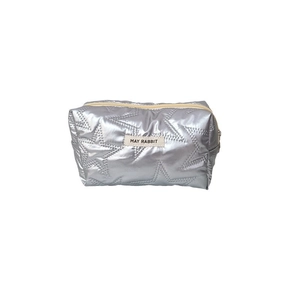 Chic silver star quilted PU makeup bag with large capacity and durable zipper closure