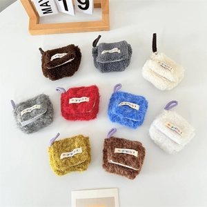 Plush Mini Earphone Case Portable Bluetooth Headset Storage Bag Soft Lamb Wool Pouch With Hanging Loop Cute Small Bag