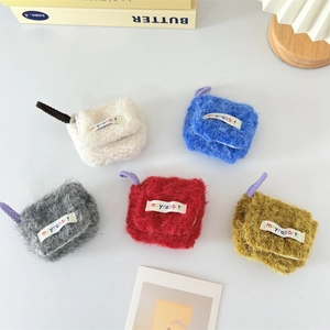 Mini plush earphone case for AirPods with mayrabbit label in five vibrant colors