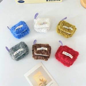 Plush mini portable headphone cases for AirPods in six vibrant colors with purple rings