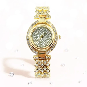 Luxury Women Quartz Watch Full Rhinestone Alloy Link Bracelet Round Analog Dial Fashion Jewelry Shiny Timepiece