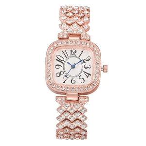 Fashionable rose gold women's watch with rhinestones and vintage Arabic numerals