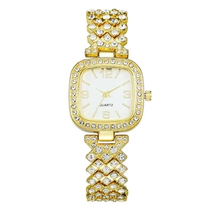 Montre À Quartz Pour Femme Mode Élégante Cadran Carré Plein Strass Bracelet En Alliage Montre-Bracelet Pour Dames Brillante Décorative