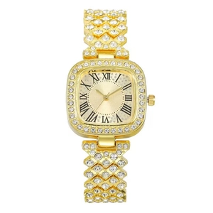Luxus Quarz Uhr Für Damen Quadratisches Zifferblatt Römische Ziffern Strass Legierung Armband Mode Damen Zeitmesser